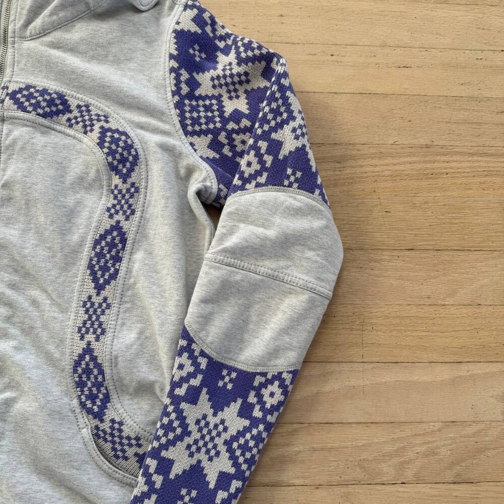 Lululemon Special Edition Fair Isle Scuba Hoodie Purple-Gray Knit Panels Size 12 - Picture 3 of 9